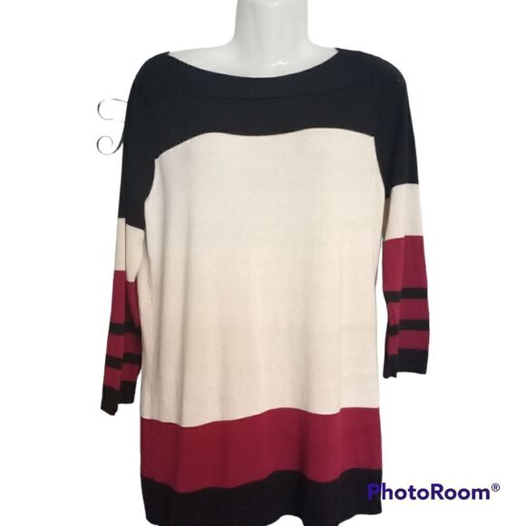 New Kim Rodgers boat neck knit color block top - Picture 1 of 6